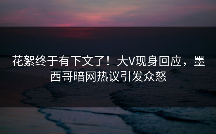 花絮终于有下文了！大V现身回应，墨西哥暗网热议引发众怒