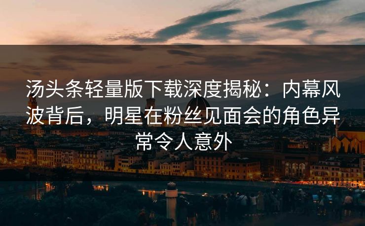 汤头条轻量版下载深度揭秘：内幕风波背后，明星在粉丝见面会的角色异常令人意外
