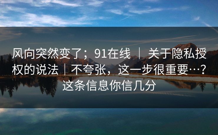 风向突然变了；91在线 ｜ 关于隐私授权的说法｜不夸张，这一步很重要…？这条信息你信几分